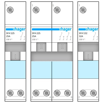 Download MS-Visio template Hager SFH I-II | Фигуры электрики Hager SFH 1P/2P | Переключатель ввода резерва Хагер