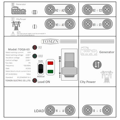 Download MS-Visio template stencils АВР Tomzn TOQ6-63/4P | Фигуры электрики АВР Tomzn TOQ6-63/4P | Шаблон АВР Tomzn для Майкрософт Визио