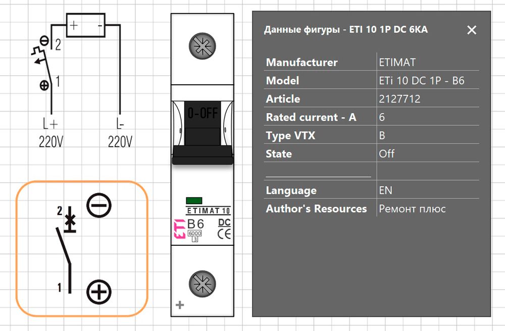 Etimat 10 DC 1P Smart-фигура в Microsoft Visio с данными Smart Data