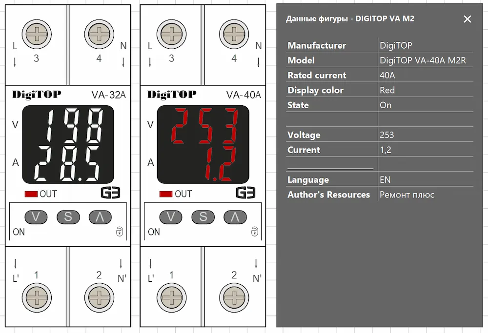 DigiTOP VA-32A M2W; VA-40A M2R — поля Smart Data в Microsoft Visio