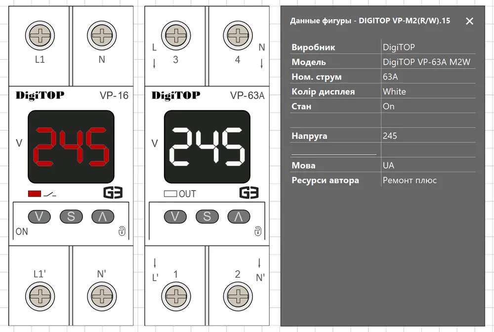 DigiTOP VP-40A M2R — поля Smart Data в Microsoft Visio