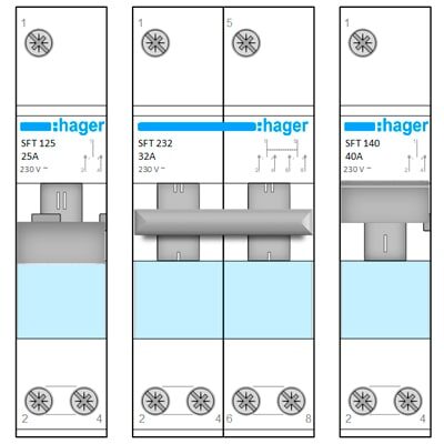 Групповой переключатель Hager SFT I-О-II с общим выходом сверху
