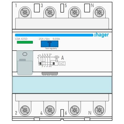Hager RCD 4P - УЗО 6kA тип A (Visio Models) + QuickConnect